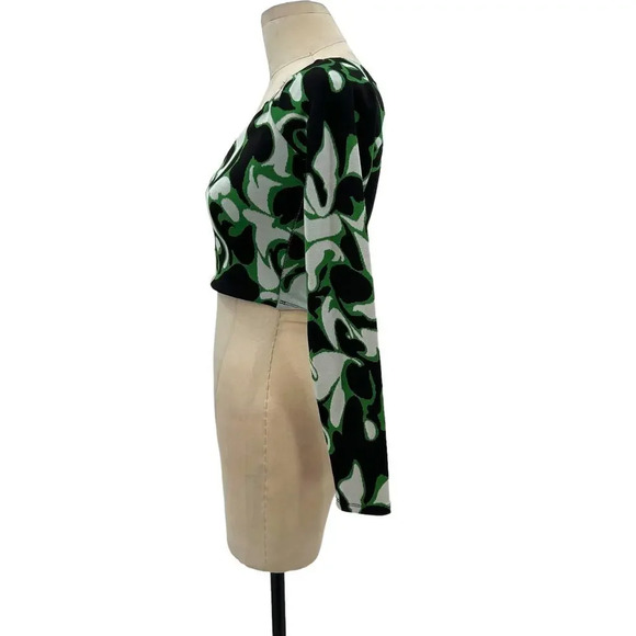 Zara‎ Jacquard Asymmetric One Shoulder Crop Top Ring Detail Black Green Small - Picture 5 of 9